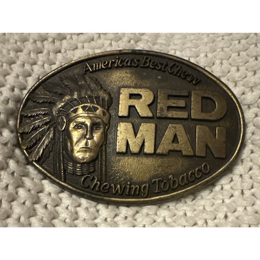 Vintage 1988 Red Man Chewing Tobacco Western Cowboy Belt Buckle Pinkerton